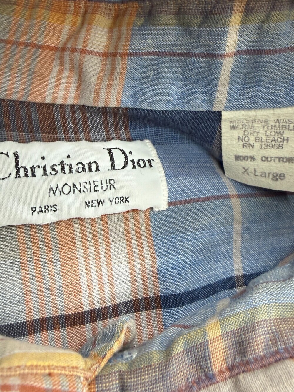 Vintage Christian Dior Monsieur Button Up Shirt Mens XL Plaid Shoulder Epaulets - Picture 4 of 8